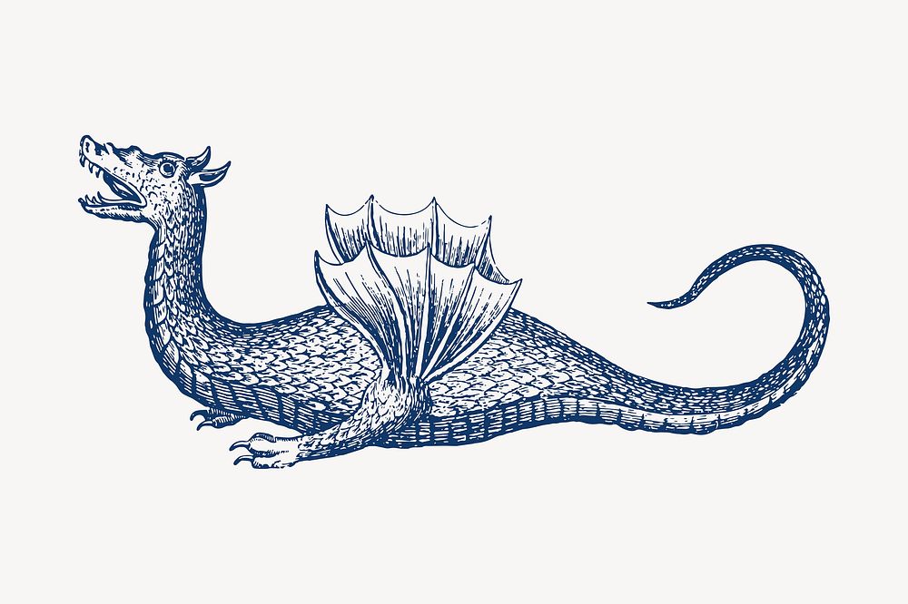 Vintage dragon, mythical creature illustration