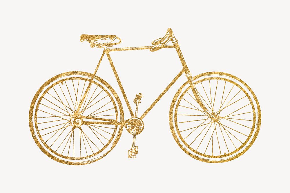 Golden bicycle clipart, vehicle vintage illustration