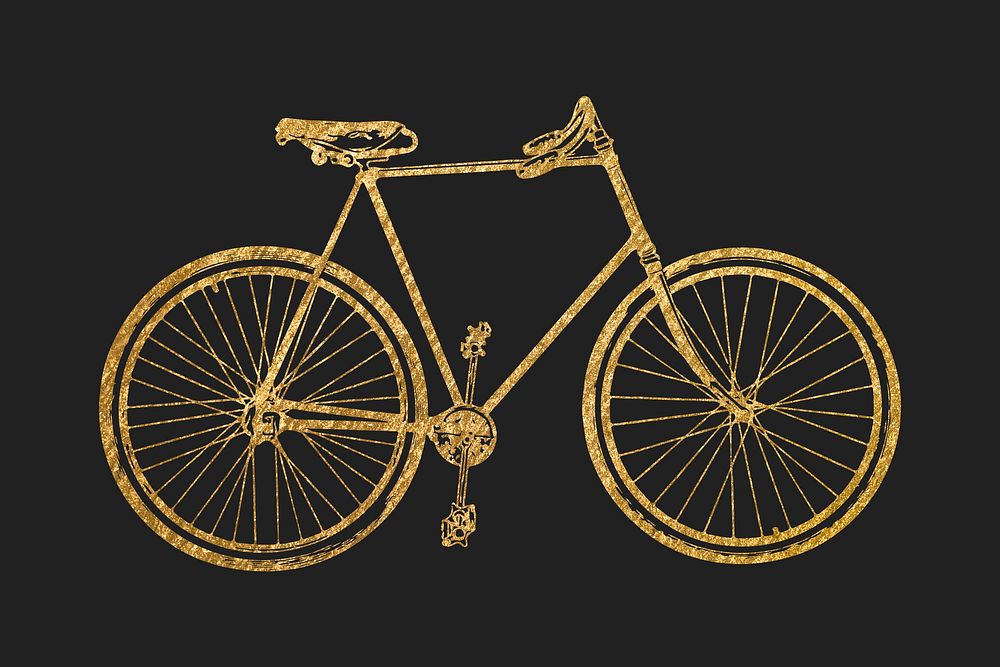 Golden bicycle clipart, vehicle vintage illustration