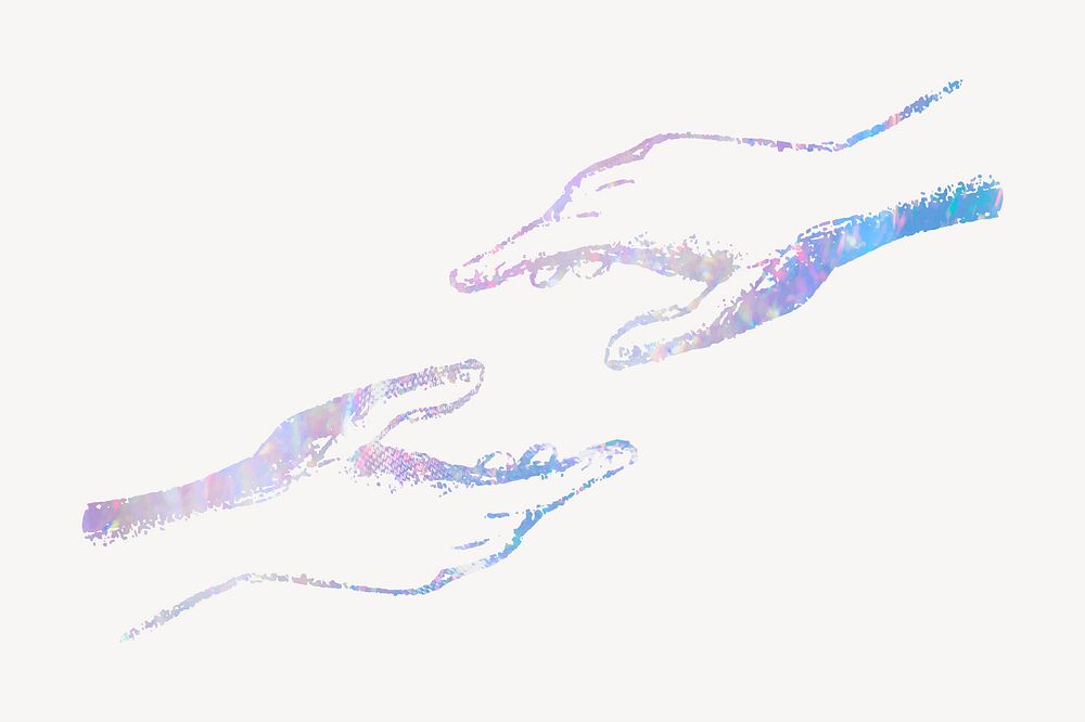 Helping hands holographic clipart, aesthetic illustration vector