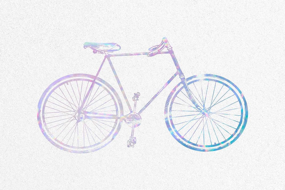 Aesthetic bicycle collage element, holographic illustration psd