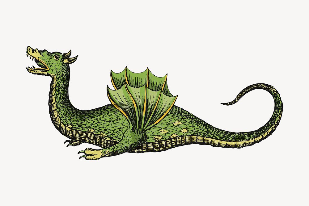Green dragon, vintage mythical creature illustration
