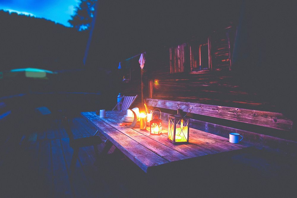 Outdoor dinner table in the dark