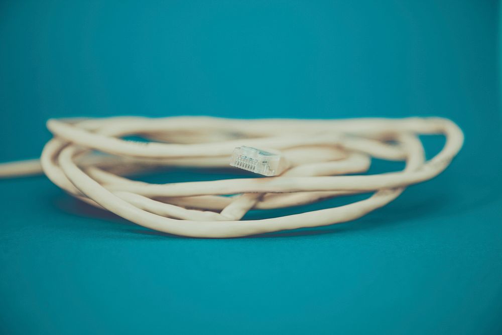 Close up of a network connection ethernet cable