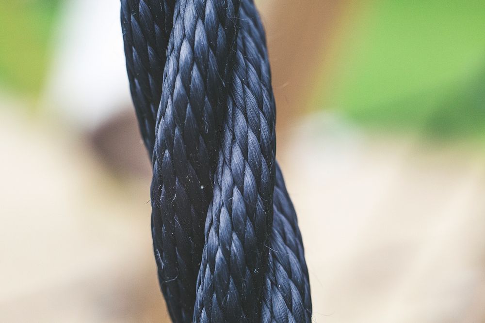 Close up of a dark nylon cord