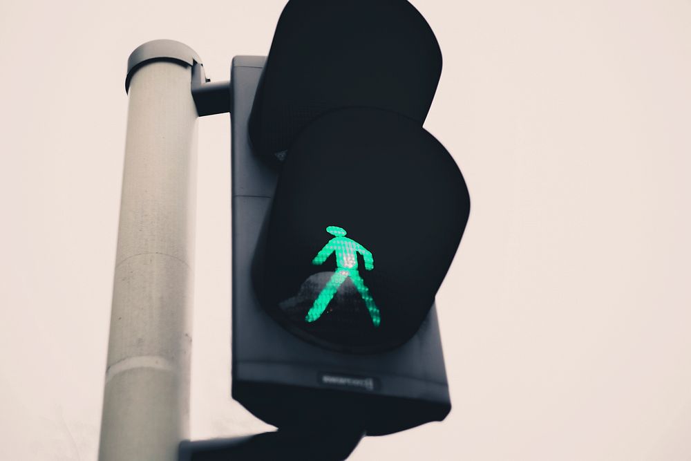 Close up of a pedestrian crossing light