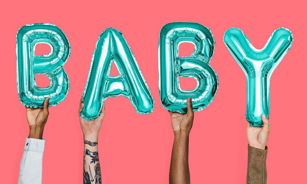 Hands showing baby balloons word