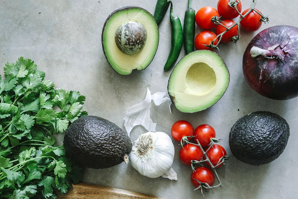 Ingredients for a fresh guacamole food photography recipe idea