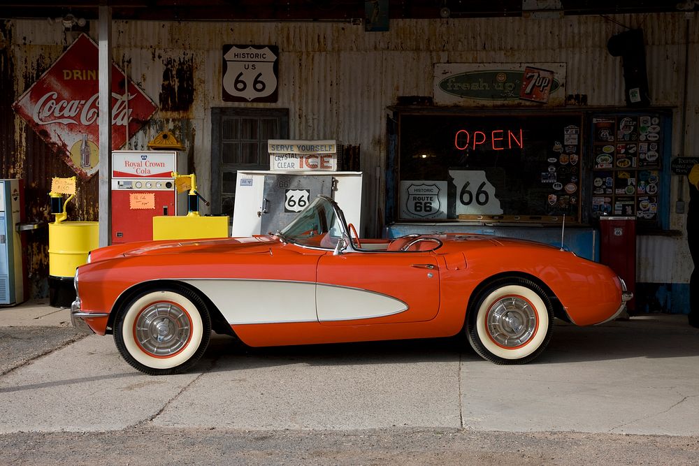 Corvette Car outside the Route 66 Hackberry General Store in Hackberry, Arizona. Original image from Carol M.…