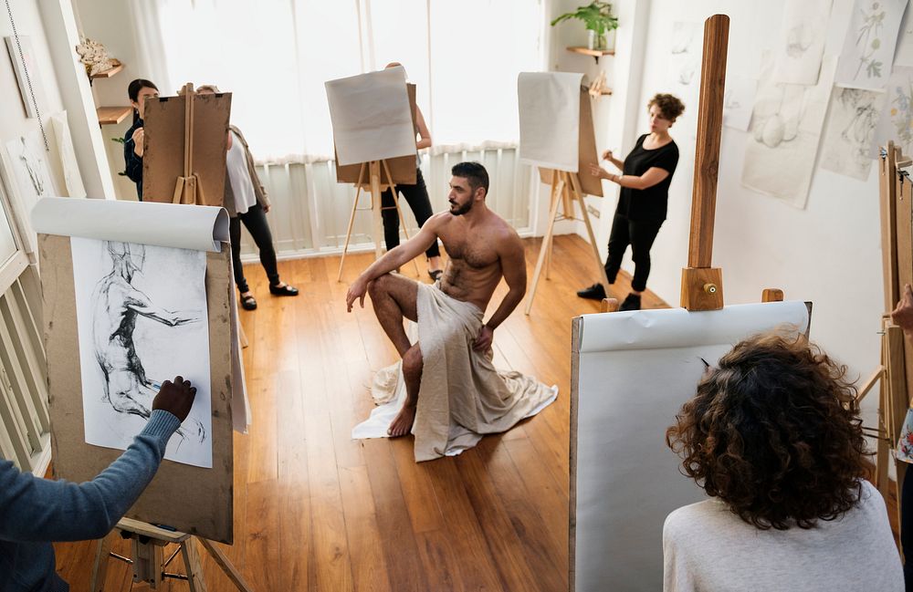 People attending art drawing class