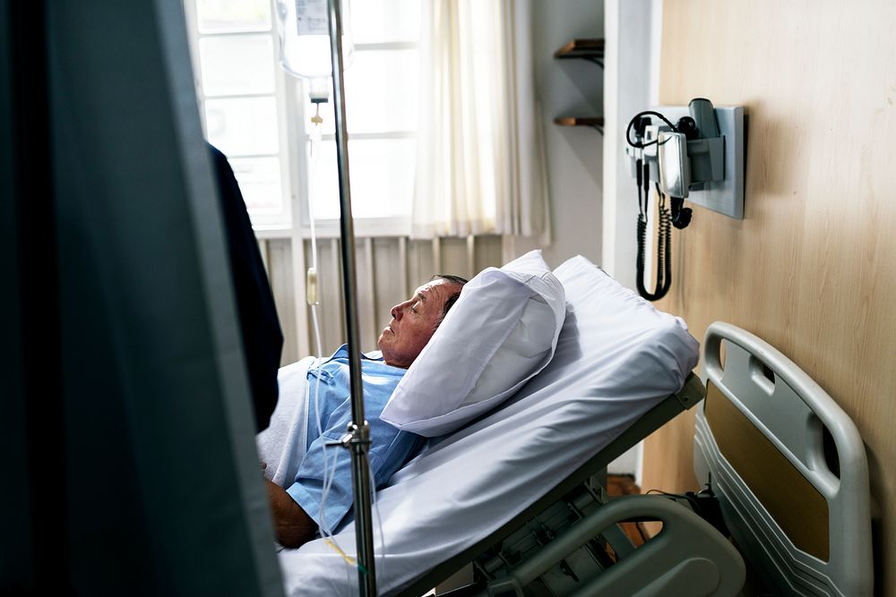 A sick elderly staying at a hospital