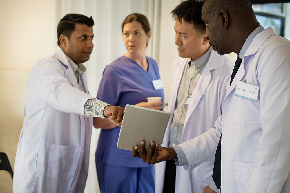 Group of diverse doctors are having a discussion