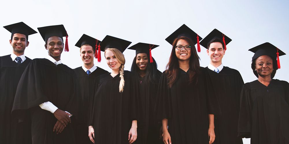 Group of diverse graduating students