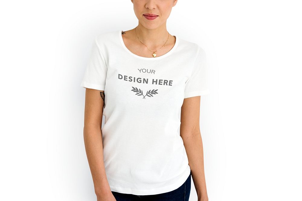 Woman wearing mockup design space white tee