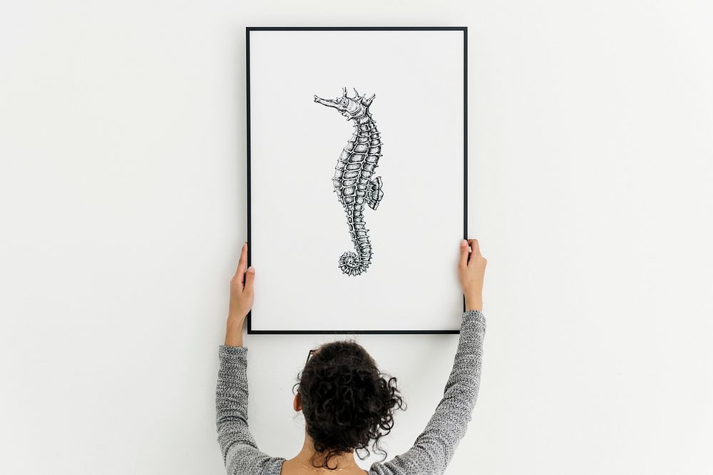 Photo frame with a seahorse | Premium PSD Mockup - rawpixel