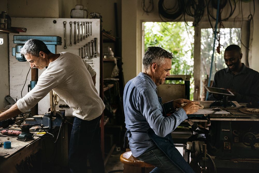 Men working in a mechanical workshop