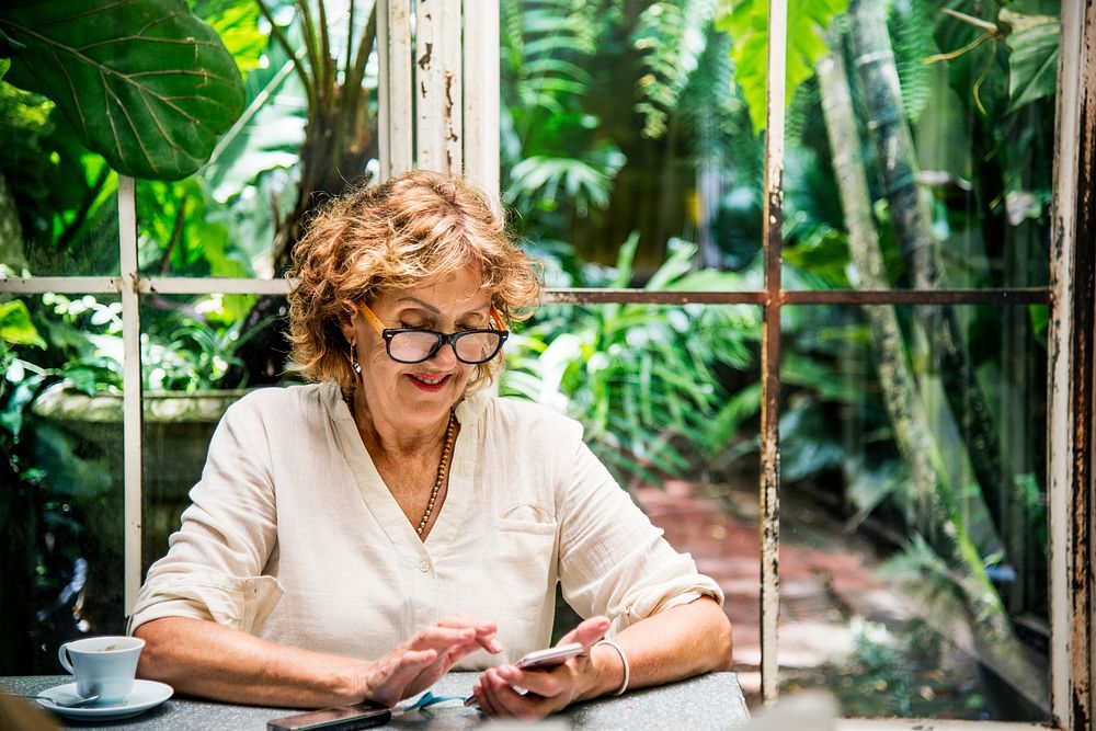 Senior caucasian woman using mobile phone