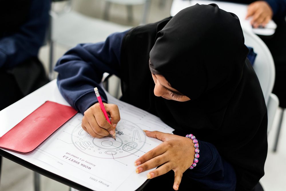 Young Muslim student in a classroom