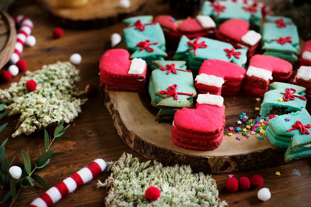 A bunch of Christmas themed cookies