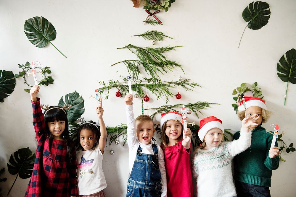 Diverse kids enjoying Christmas