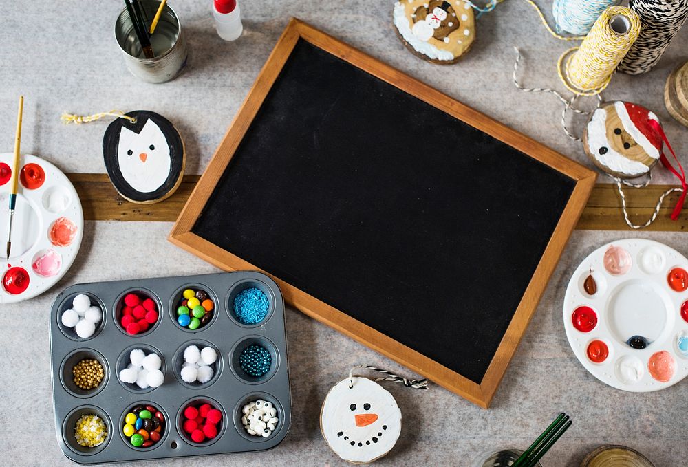 Blackboard and Christmas decorations