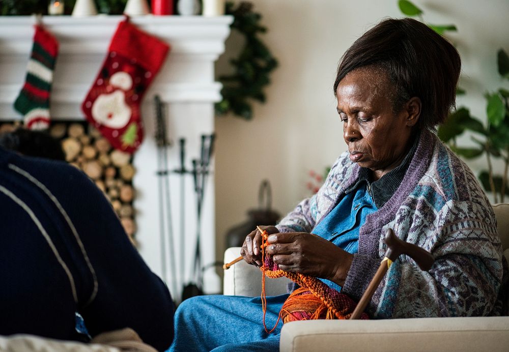 A black elderly woman in Christmas holiday