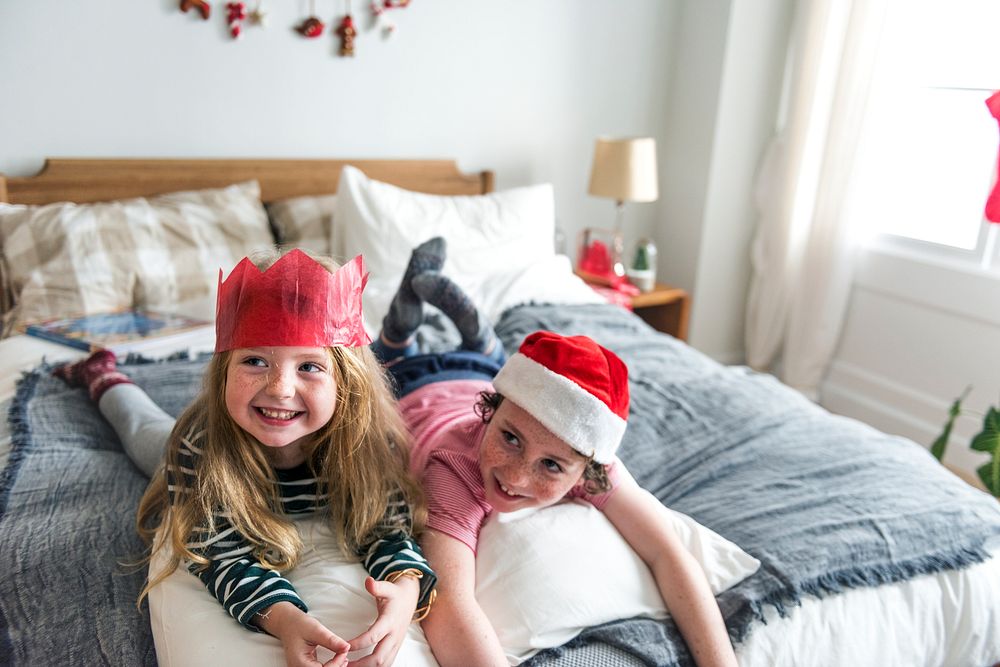 A Caucasian siblings are enjoying Christmas holiday