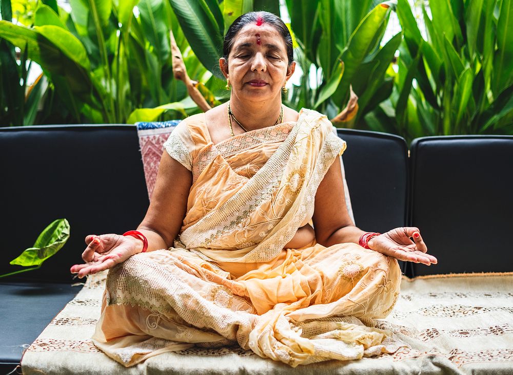 A meditating Indian woman