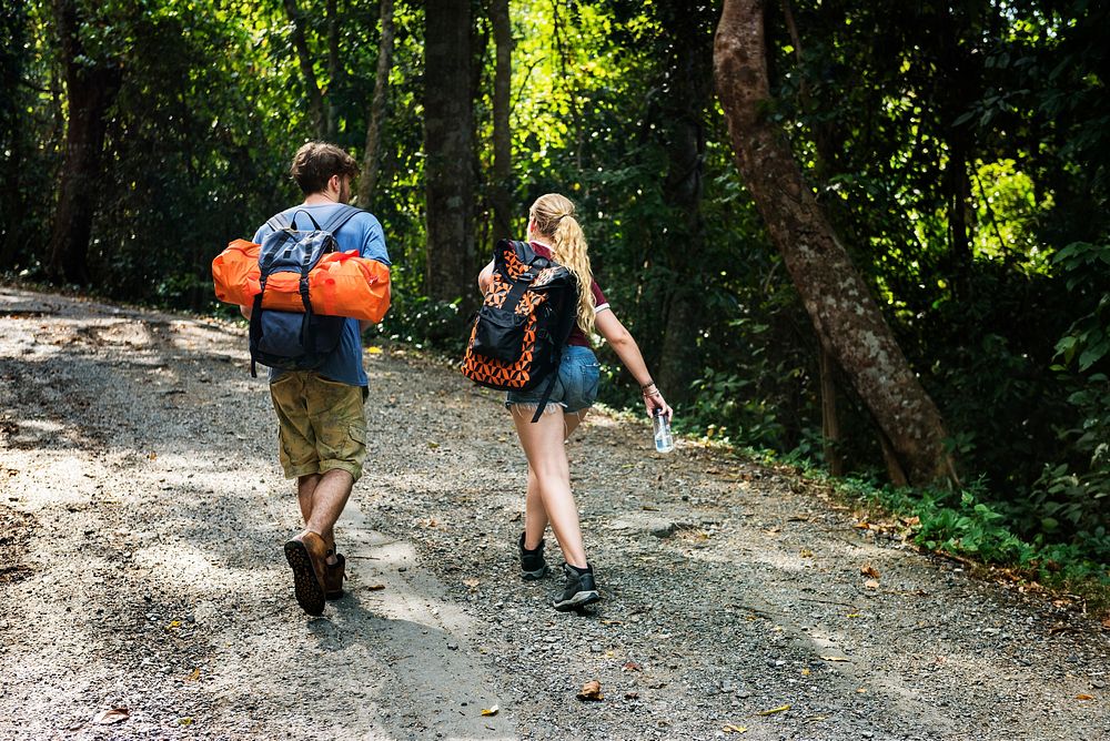 Young couple traveling together