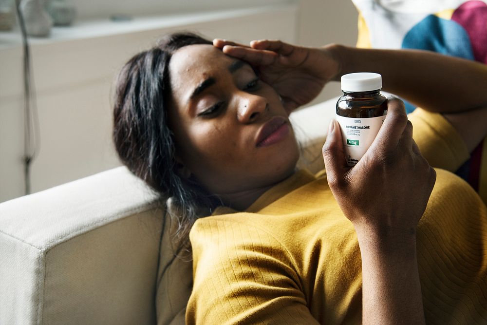 Black woman headache and sleeping