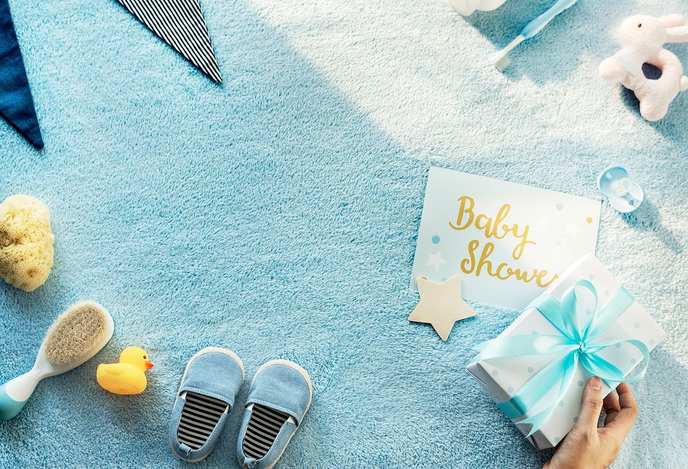 Flat lay of baby shower