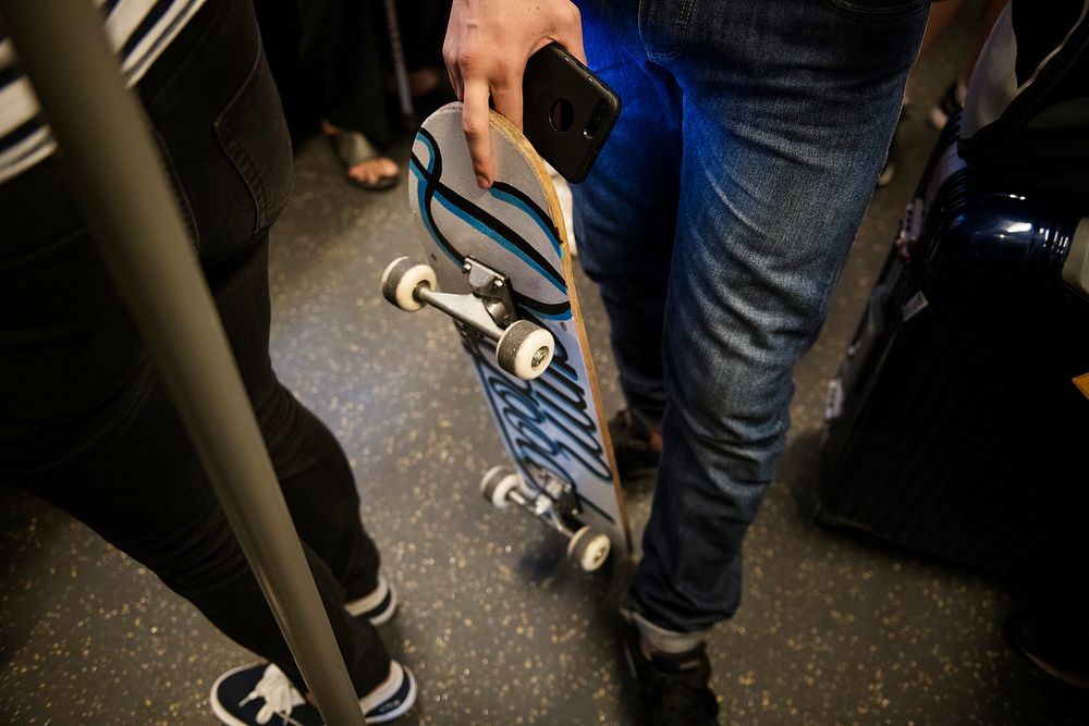 Skater boy on a subway