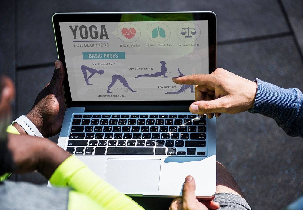 Closeup of yoga instruction on digital device