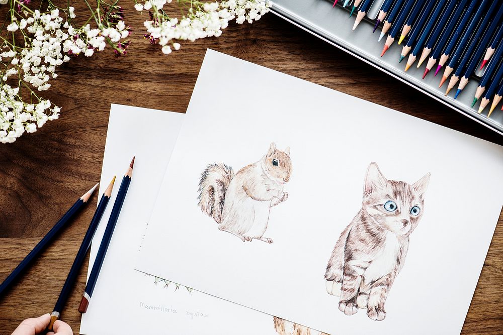 Illustrationist coloring adorable animals workspace concept