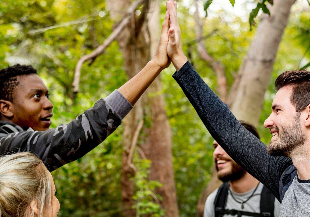 High five in the forest