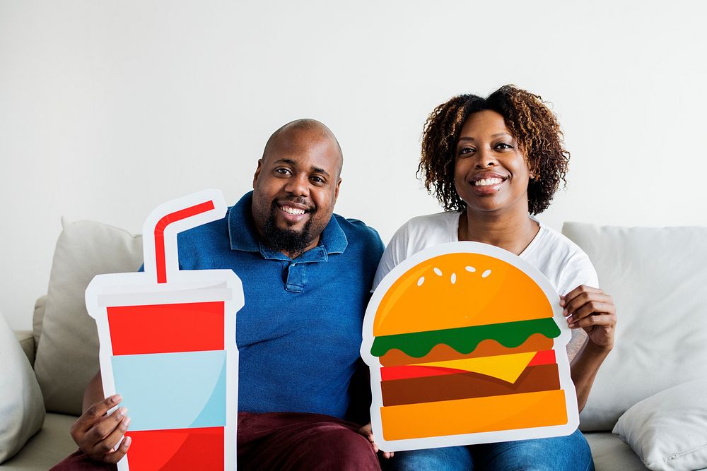 Black couple with food icon