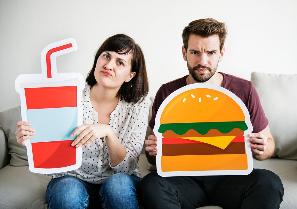 White couple with food icons