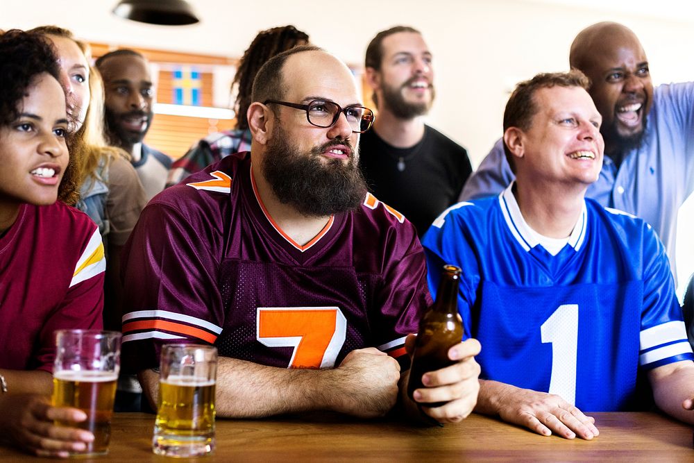Friends cheering sport at bar together