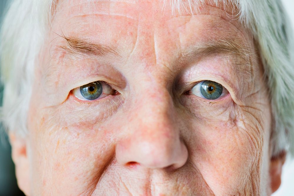 Portrait of white elderly woman closeup on eyes