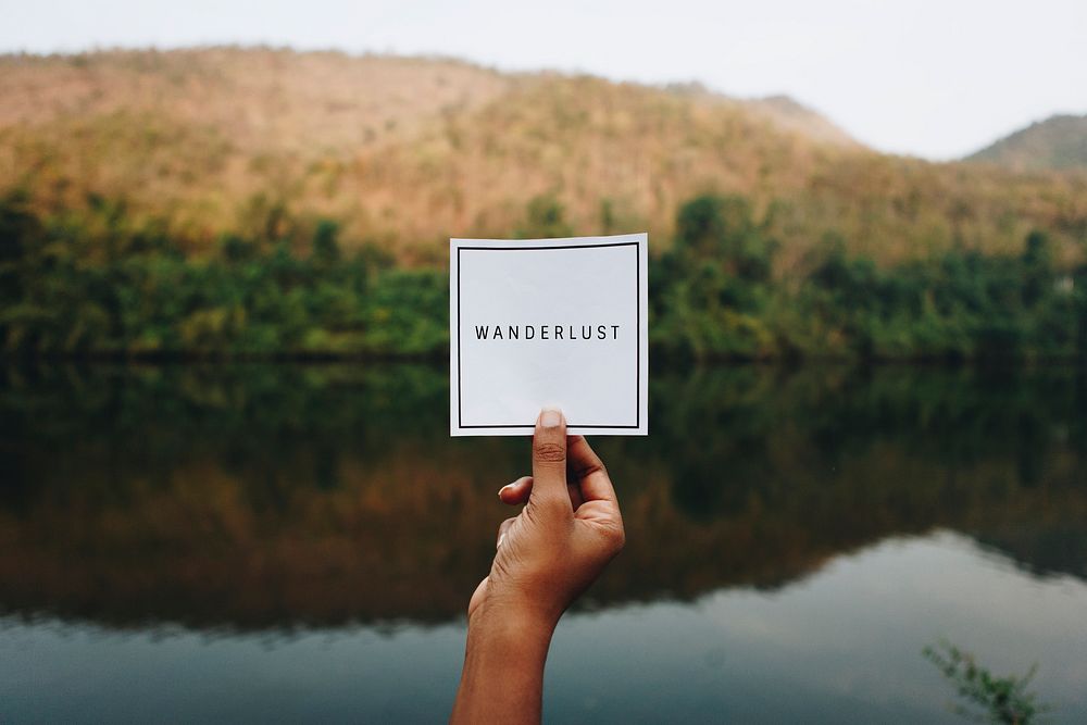 Wanderlust text in nature travel and modern trend concept