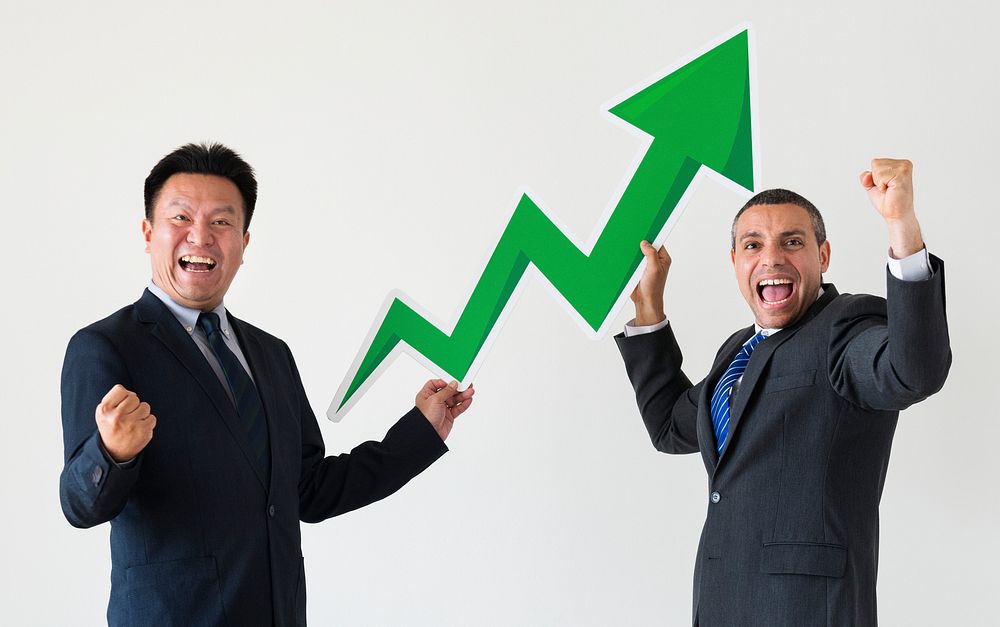 Businessmen with profit statistics icon