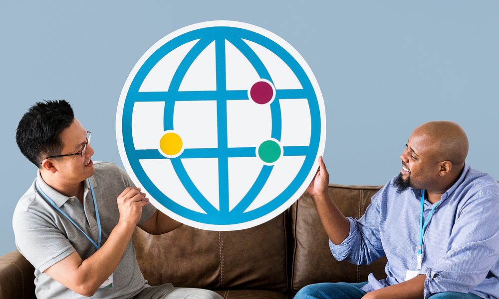 Diverse men holding browser icon