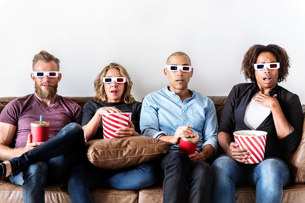 Group of friends watching a movie