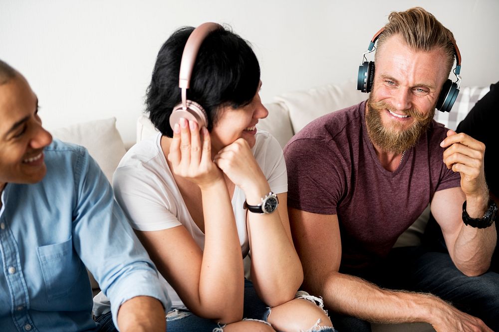 People enjoy music on headphones