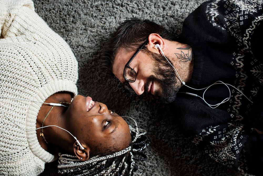 Couple listening to music together