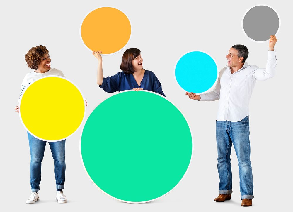 Diverse people holding colorful blank circles