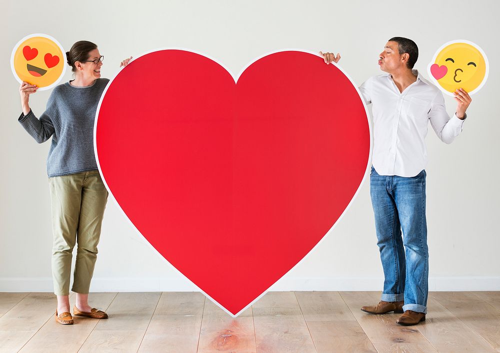 Couple holding red heart mockup