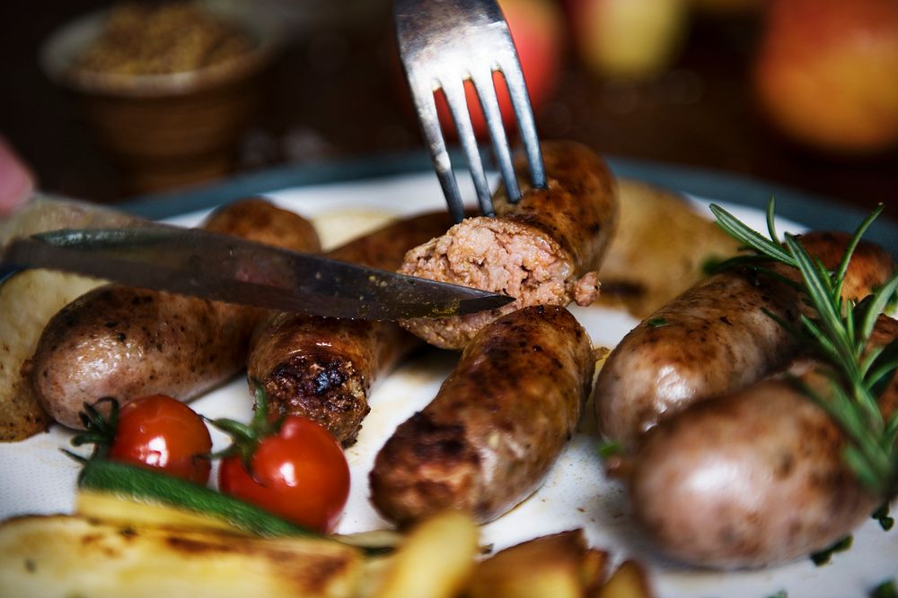 Sausages on a plate food photography idea