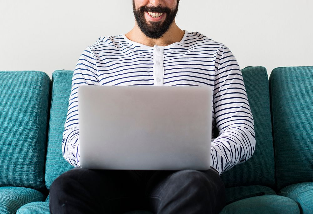 Man using laptop for work