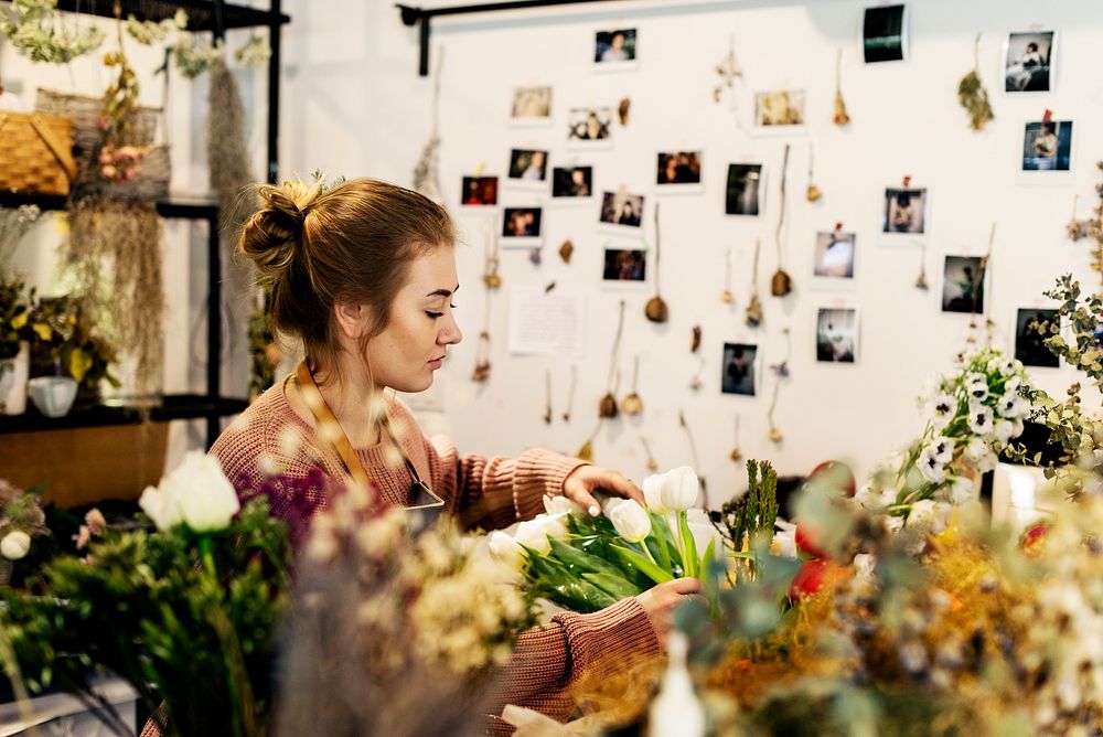 Woman working in a flower shop